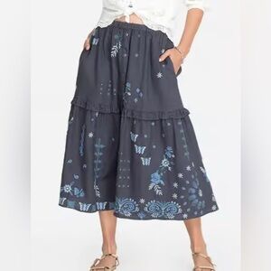 Johnny Was Nico Ruffle Tierred MIDI Skirt Embroidered, sz M